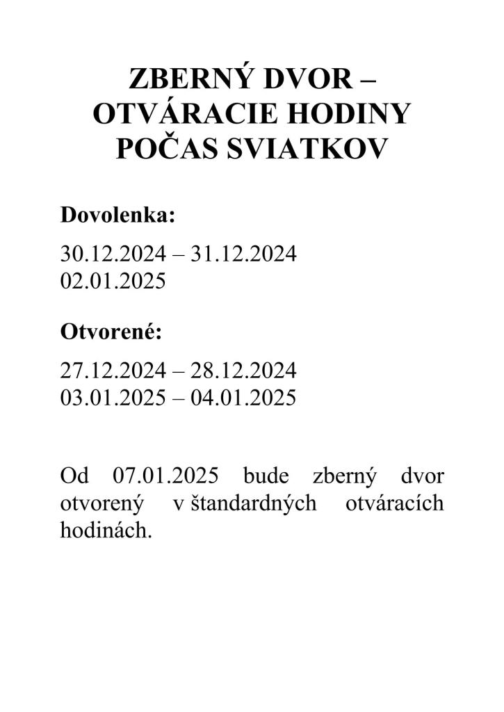 Otváracie hodiny zberného dvora
